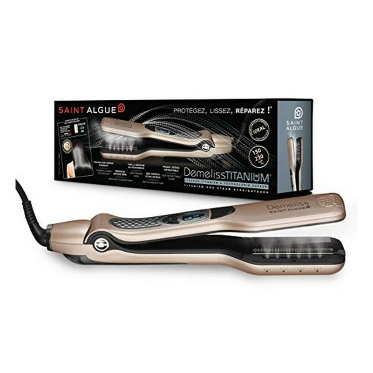 Lisseur à cheveux Demeliss Titanium Saint-Algue Straightener Demeliss Titanium Noir 212Barber.com